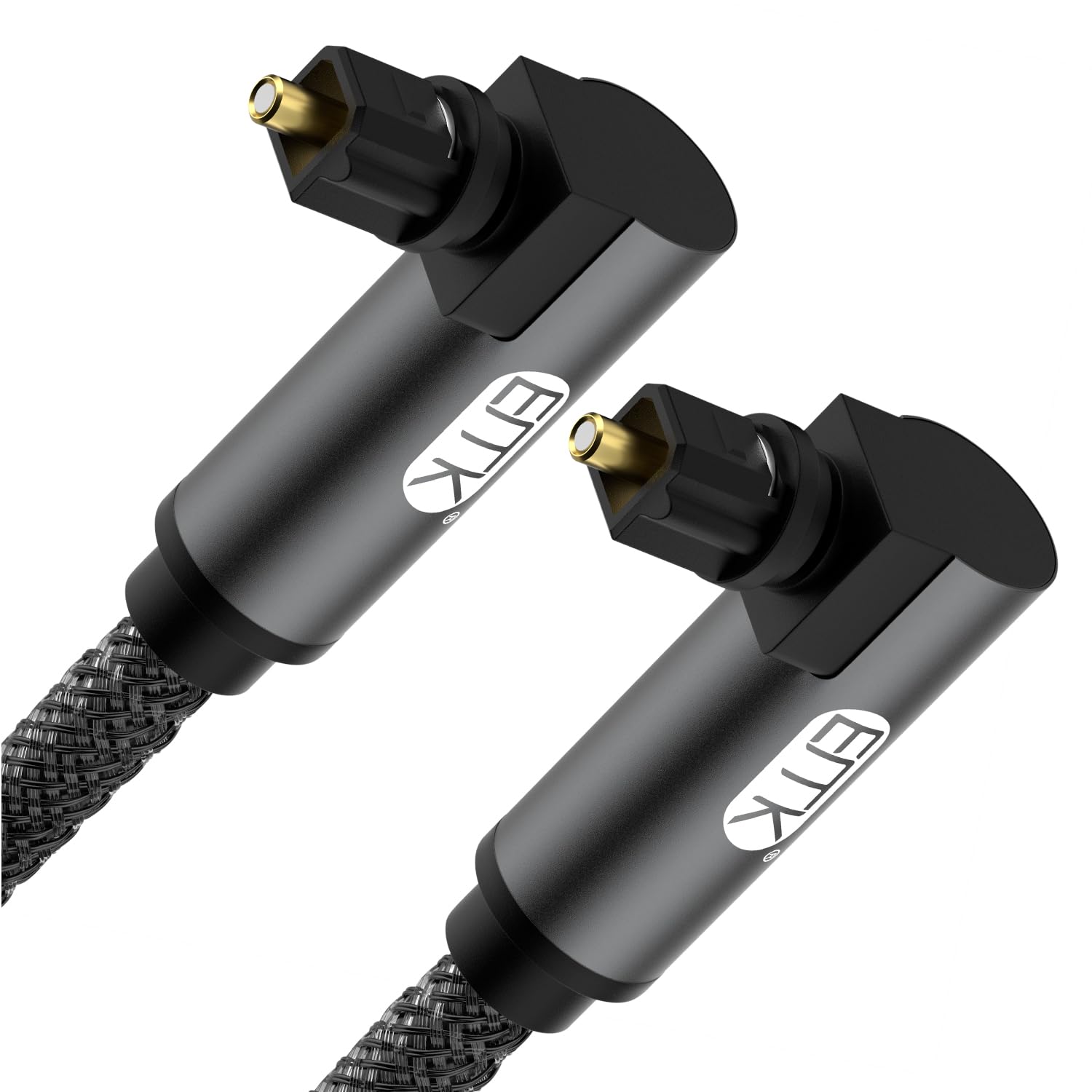 EMK 90 Degree Optical Cable, 360 Degree Swivel Adjustable Right Angled Optical Audio Cable,Rotatable Toslink Pulg Fiber Optic Cord for Soundbar(1.5M, Dual 90° Optical, Dual 90° Optical Black)