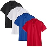 4 Pack Boys Youth Kids Polo Shirt Mesh Athletic Quick Dry Short Sleeve Golf Shirt Moisture Wicking Active Tops(Age 5-16)