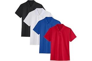 COMCHE 4 Pack Boys Youth Kids Polo Shirt Mesh Athletic Quick Dry Short Sleeve Golf Shirt Moisture Wicking Active Tops(Age 5-16)