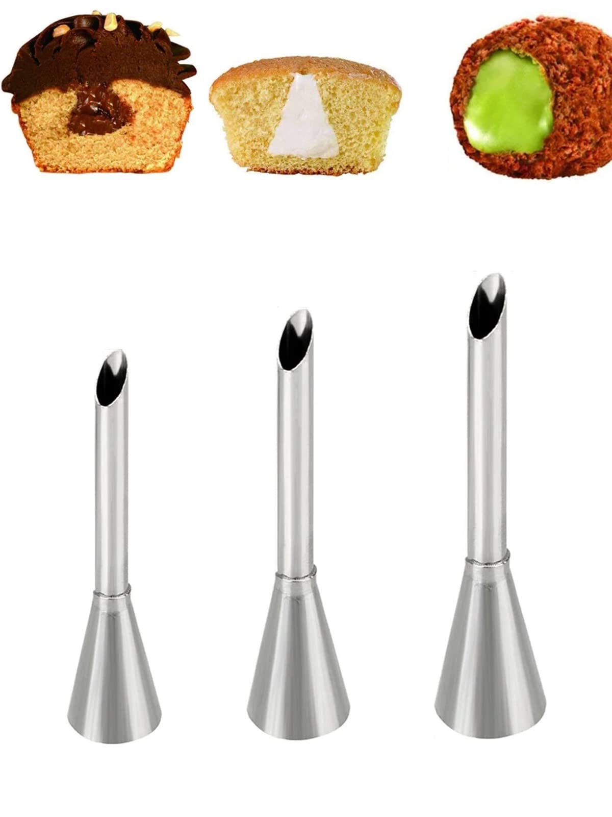 Eclair Piping Nozzle,Cream Puff Filling Tip,Long Puff Nozzle Tip Decorating Tool for Donuts,Cupcakes,Pastry,3 Pcs