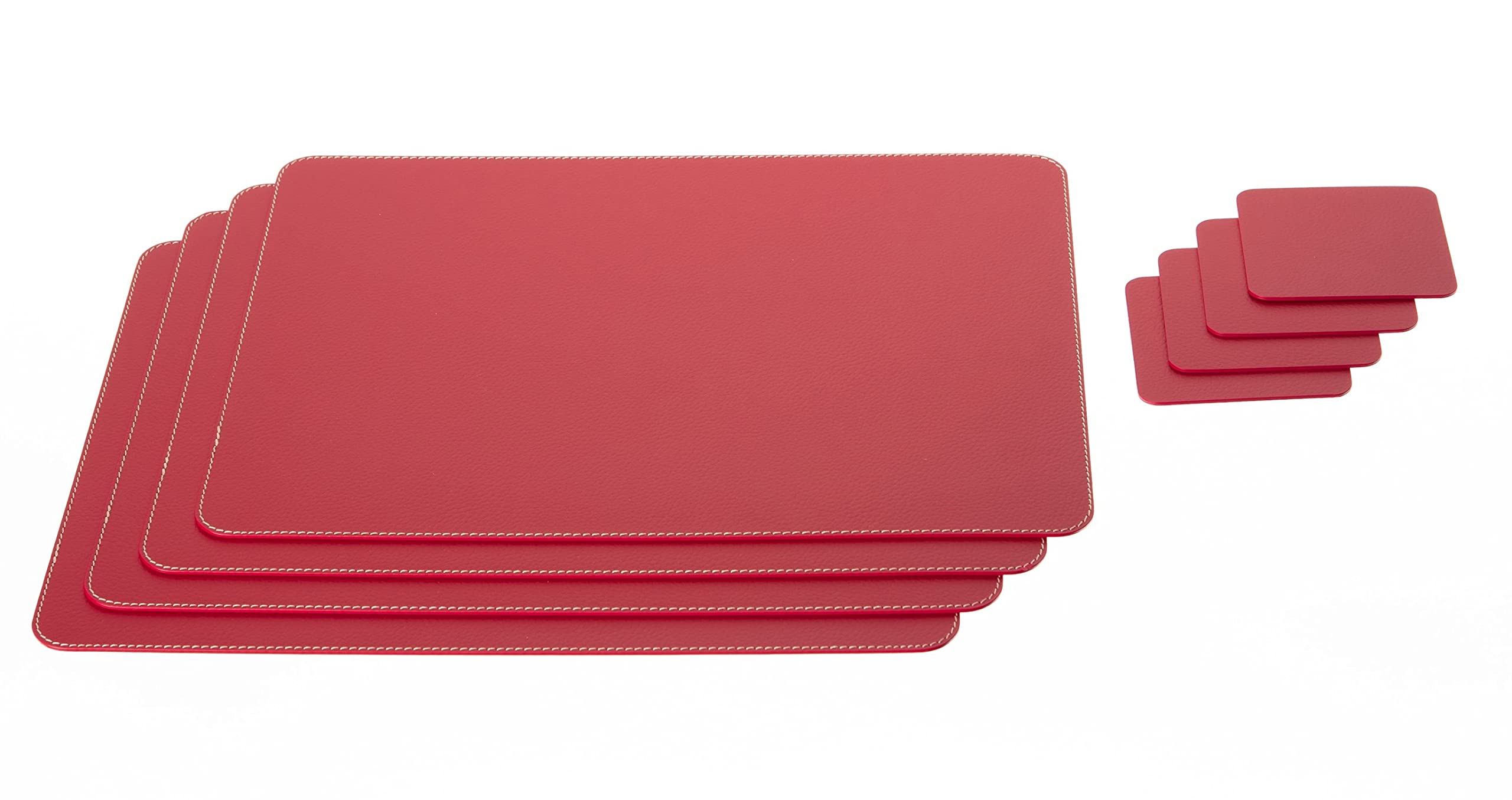 Nikalaz Set of Placemats and coasters, 4 table mats and 4 coasters, Place Mats, Recycled leather (Red, 45.7 x 33.02 cm)