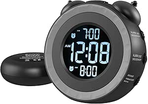 USCCE Loud Dual Alarm Clock with Bed Shaker - 0-100% Dimmer, Vibrating Alarm Clock for Heavy Sleepers or Hearing Impaired, Easy to Set, USB Charging Port, Snooze, Battery Backup