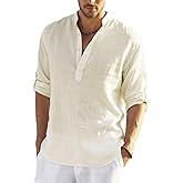COOFANDY Men's Cotton Linen Henley T-Shirt Long Sleeve Hippie Casual Beach T-Shirts