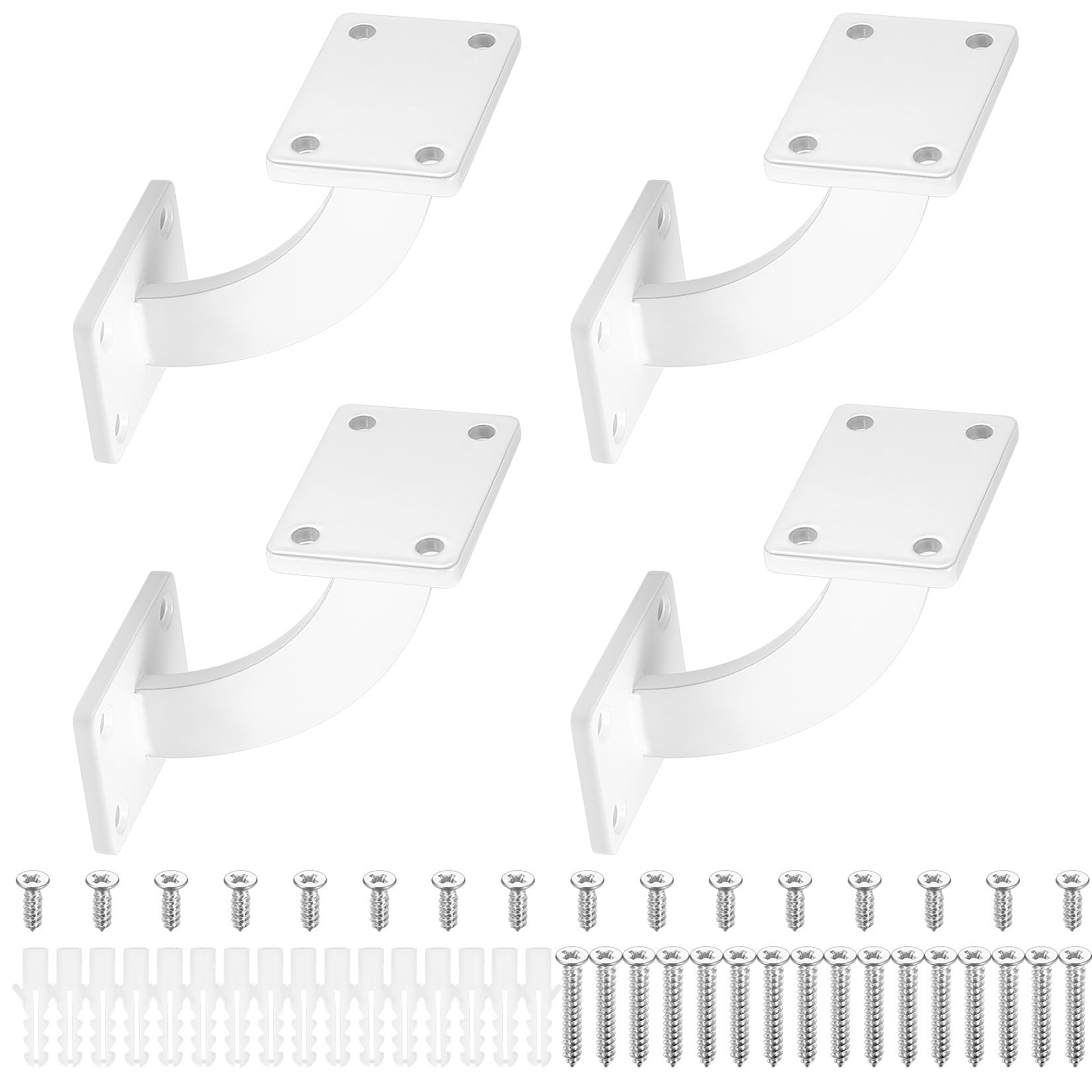 4 White Wall-Mounted Stair Rail Brackets - Wood & Steel Handrail Banister Stairs Railing Brackets