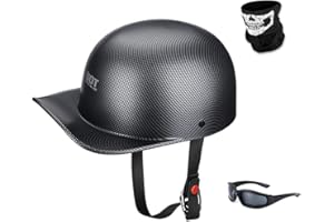 Woljay Vintage Open Face Motorcycle Helmet Retro Baseball Cap Half Helmets Men Women for Cruiser Street Scooter Moped Cap Jet with Mask Glasses - DOT Certified