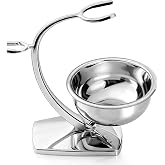 GRUTTI Shaving Bowl and Stand Set with Magnetic Base - 304 Steel Bowl &amp; Chrome-Plated Alloy Stand, All-in-One Storage, Fits Most Razors &amp; Brushes (Bowl &amp; Stand Only)