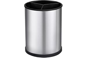 bryantye Utensils Holder, 360° Rotating Stainless Steel Utensils Holder for Kitchen Counter, H7.3 ×D5.5 Large Kitchen Utensil Holder with Drain Holes & Divider, Spatula Spoon Holder for Home