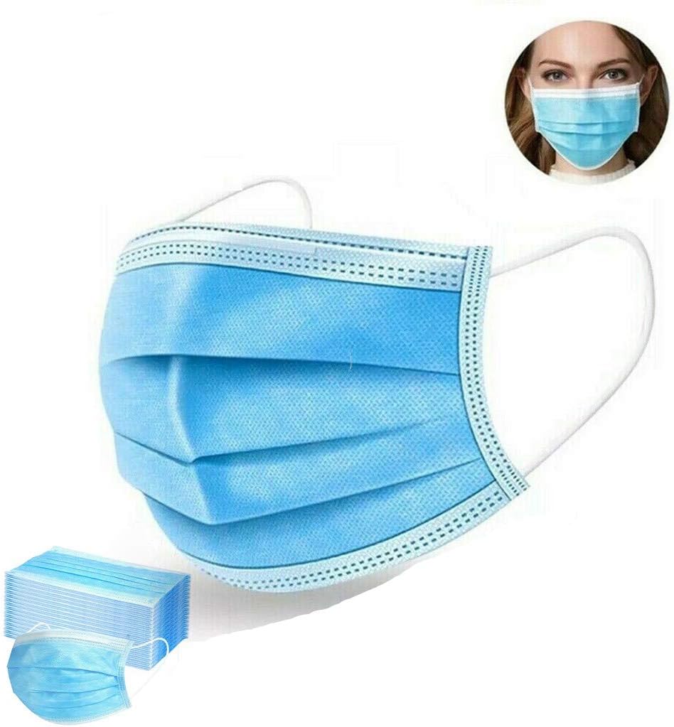 Peoplelovea Disposable 3-Ply Dustproof Face Msak Facial Protective Breathable Mouth Cover Set Anti-Dust Earloop Comfortable, Blue 200/100/50/20/10pcs