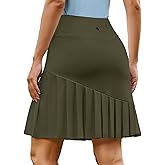 PINSPARK Golf Skirts for Women 20" Modest Knee Length Skort Pleated Tennis Skirt with Shorts High Waisted Tummy Control Skort