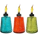 TIKI 6-Inch Molded Glass Table Torch, Red, Green & Blue (Set of 3)