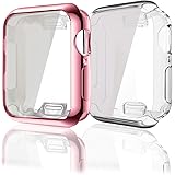 Compatible for Apple Watch Case 40mm Series 4,2 Pack Full Front Plated Soft TPU All-Around Screen Protector Shockproof Slim Bumper Cover Compatible for Apple iWatch Series 4 (Rose Pink+Clear)