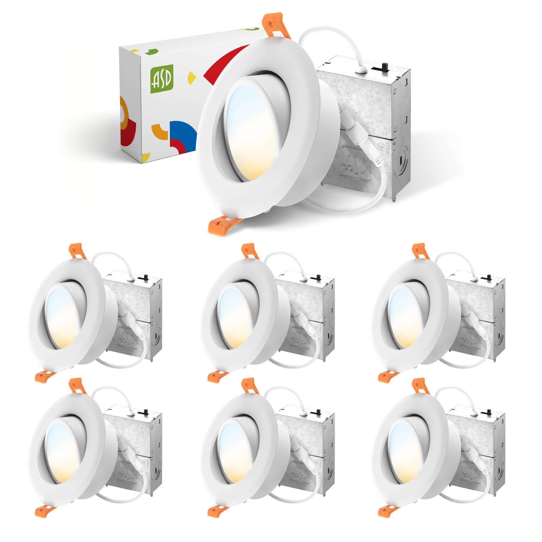 ASD 6 Pack 4 Inch Gimbal LED Recessed Lighting with