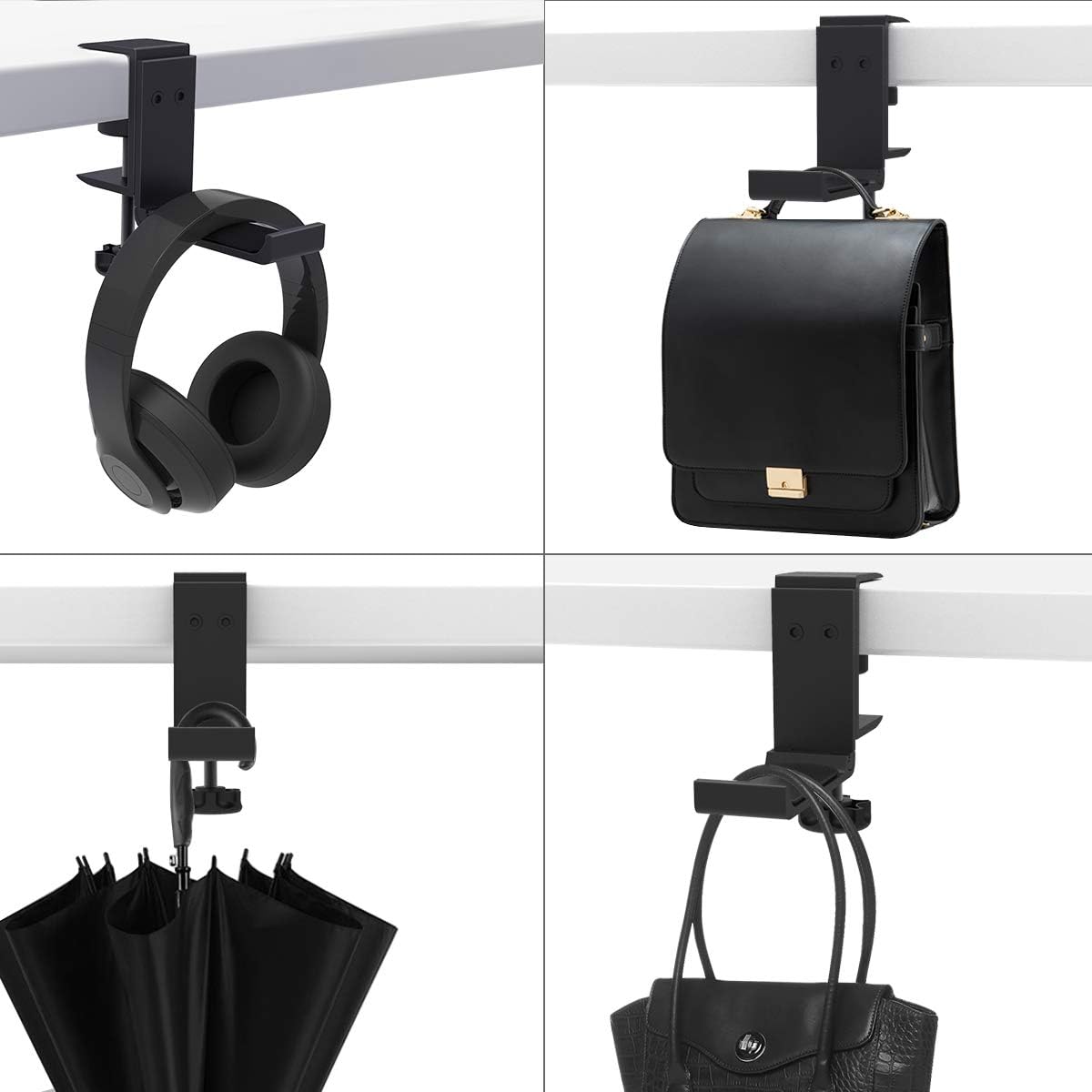 APPHOME [Upgrade] Foldable Headphone Stand Hanger Holder Aluminum Headset Soundbar Stand Clamp Hook Under Desk Space Save Mount Fold Upward Not in Use, Universal Fit Gaming PC Accessories, Black: Electronics