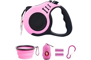 PETIMP STORE PETIMP Retractable Dog Leash Lightweight 16FT Leash, with Folding Bowl,Dispenser,Waste Bags, for Small Medium Dogs(Pink)