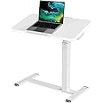 Gibbon Mounts Rolling Laptop Desk, 180° Tiltable Mobile Standing Desk Height Adjustable, Overbed Bedside Table, Portable Computer Desk with Wheels, Foldable Laptop Cart for Home Office, White