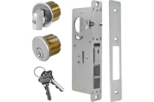 AISECURE Storefront Door Lock Hook Deadbolt Solid Brass Cylinder Keyed Alike for Aluminum Zinc Alloy Shop Doors (Silver, 1.1/2" Backset)