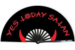 HOUSE OF RAVE Funny Rave Fan Large Folding Hand Fan UV Glow Festival Fan Rave Accessory for Men & Women - Real Wooden Fan