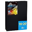 PHOENIX Black Painting Stretched Canvas - 16x20 Inch/4 Pack - 3/4 Inch Profile Artist Canvas for Oil & Acrylic Paint, Collages, Advertising Poster & Decorating Projects