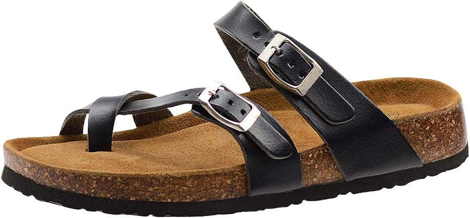 VLLY Cork Sandals for Women Casual Adjustable Strap Buckle Open Toe Slippers Suede Footbed