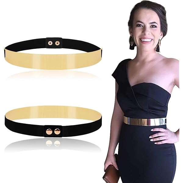 Women Mirror Gold Tone Plate Metal Waist Elastic Belt Obi  display picture 1