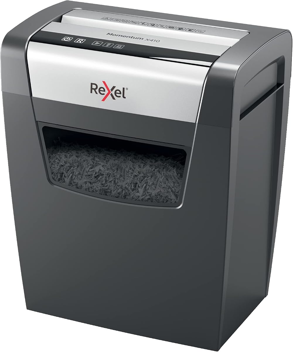Rexel Momentum X410 Cross Cut Shredder 11-10 Sheets 23 L Bin Black