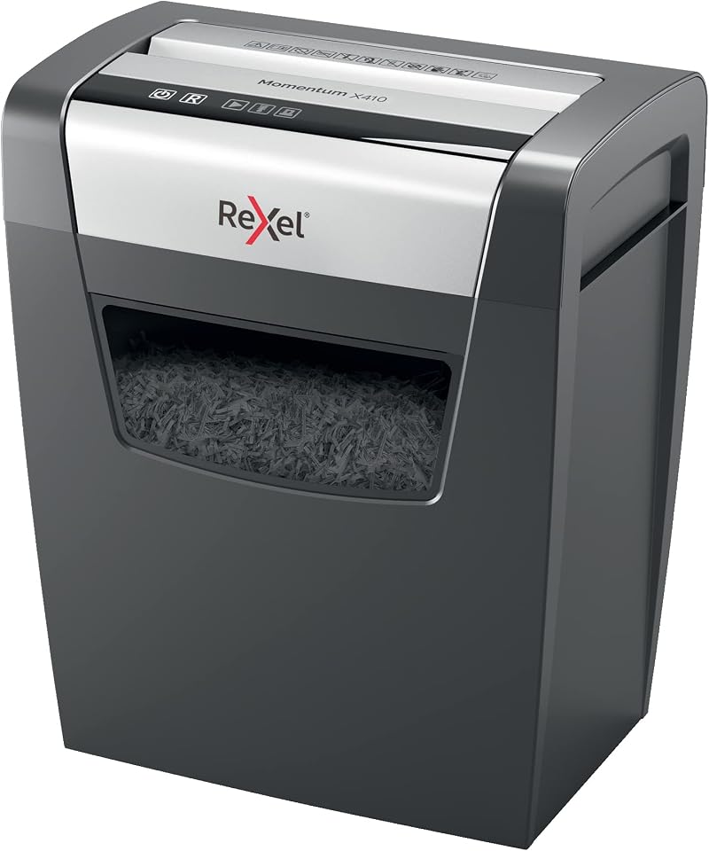Rexel Momentum X410 Cross Cut Shredder 11-10 Sheets 23 L Bin Black