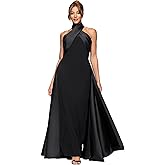 Betsy & Adam Women's Scuba Crepe Halter Neck Satin Overlay Floor Length Dress