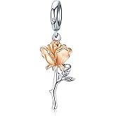 Presentski Rose Flower Charm Silver Rose Gold 3D Flowers Dangle Charms for Bracelet, Dainty Tulip Carnation Peony Pendant Charms for Bracelets Necklace Platinum for Women Girls