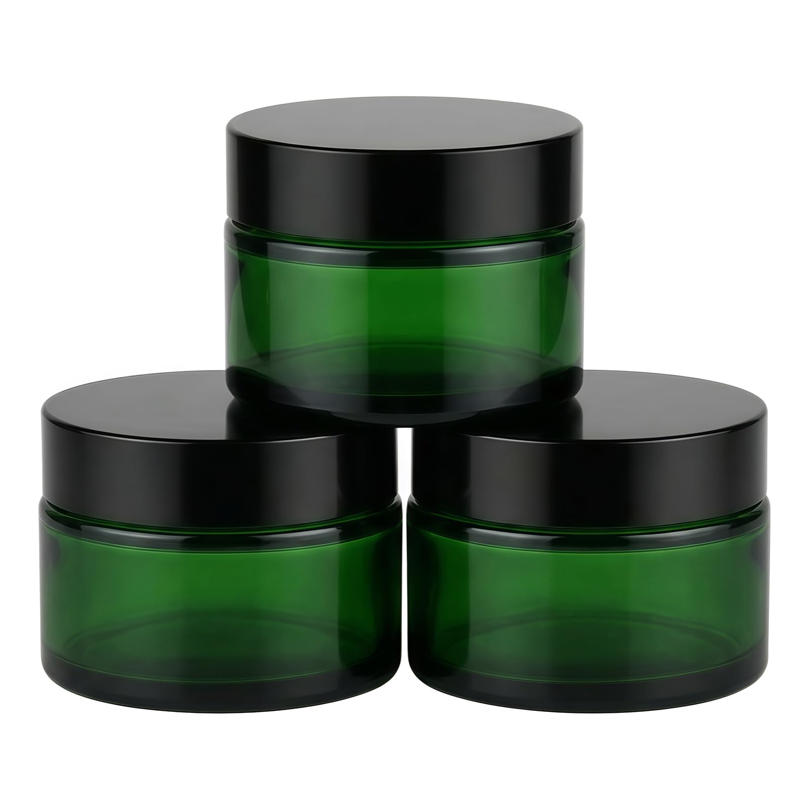 3PCS Empty Green Glass Cream Lotion Jars Bottle Cosmetic Makeup Eye Cream Storage Holder Container with Black Cap and PP Liner DIY Beauty Tool (50G/1.7oz)