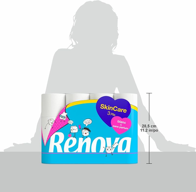 SkinCare - Papel higiénico (3 capas, 24 rollos), color blanco