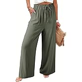 Dokotoo Women's Flowy Wide Leg Summer Pants 2025 Casual Beach Pants High Waisted Drawstring Palazzo Trousers with Pockets