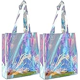 umbresen Clear Tote Bag, 2-Pack Holographic Rainbow Iridescent Handbag for Sports Fan Games, Work, Security Travel, Stadium Venues or Concert