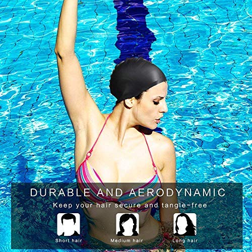 Hurdilen Swim Cap, Premium Silicone Waterproof Swimming Cap with Earplugs & Nose Clips,3D Ergonomic Design Ear Pockets,Flexible Reversible for Men Women Adult Youth