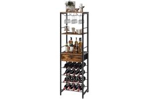 IBUYKE Wine Rack Freestanding Floor, Bar Cabinet for Liquor and Glasses,Coffee Bar Cabinet 4-Tier Wood bar Cabinet,Glass Hold