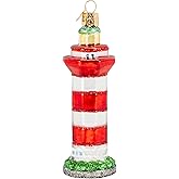 Old World Christmas Hilton Head Lighthouse Glass Blown Ornament for Christmas Tree, Handcrafted Holiday Decoration, Landmarks Collection