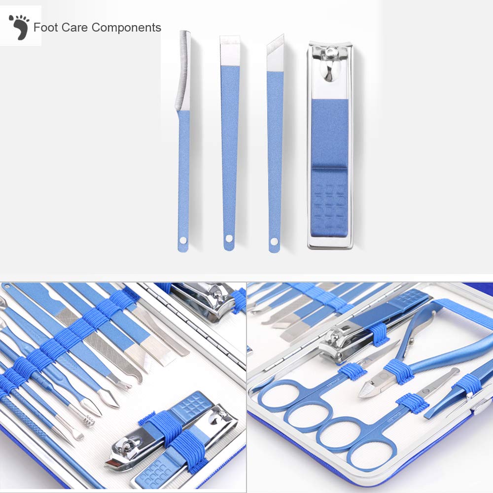 ZIZZON Manicure Set 18 in 1 Professional Pedicure Set Nail scissors Grooming Kit with Leather Travel Case Blue : Beauty
