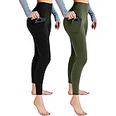 Leafigure 2 Pack Leggings with Pockets for Women, High Waisted Soft Leggings for Yoga Gym