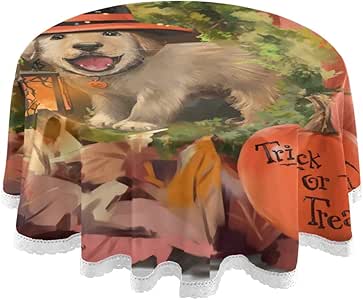 LIFE Manteles de Halloween Animal Cachorro Calabaza Redondo Mantel a