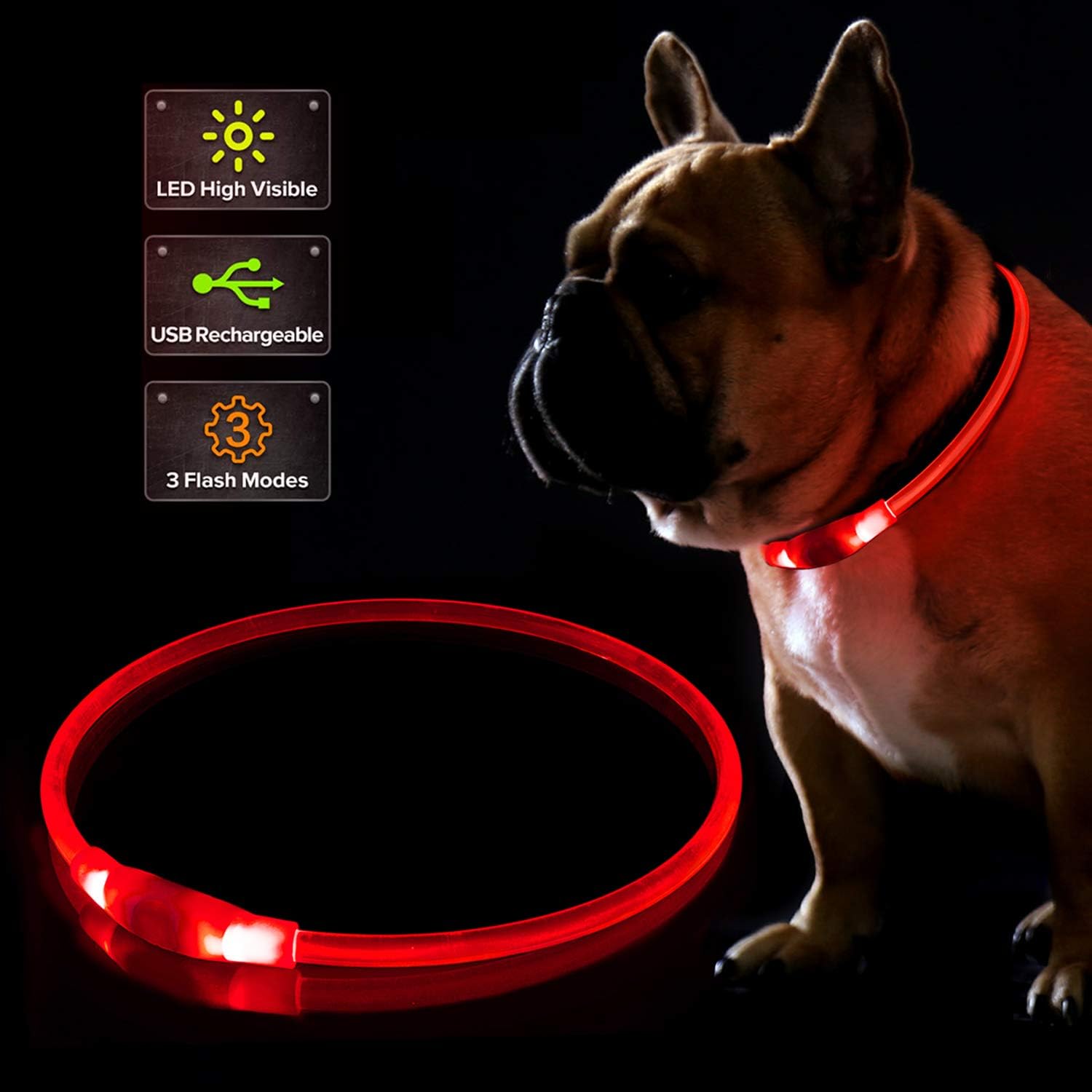 KABB LED Dog Collar, USB Rechargeable Flashing Light Up Collar for
