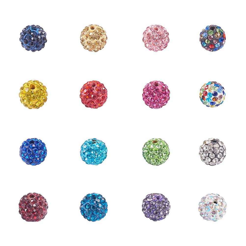 NBEADS 100 Pcs 10mm Disco Ball Beads, Mixed Color Rhinestone Crystal Beads Bracelet Charms Round Spacer Bead for DIY Bracelet Necklace Jewelry Making