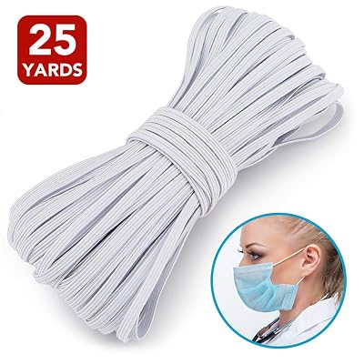 18 Inch Elastic Band, Braided Elastic Cord White Flat Elastic Rope Bungee Band for Sewing and Crafting 25 Yards