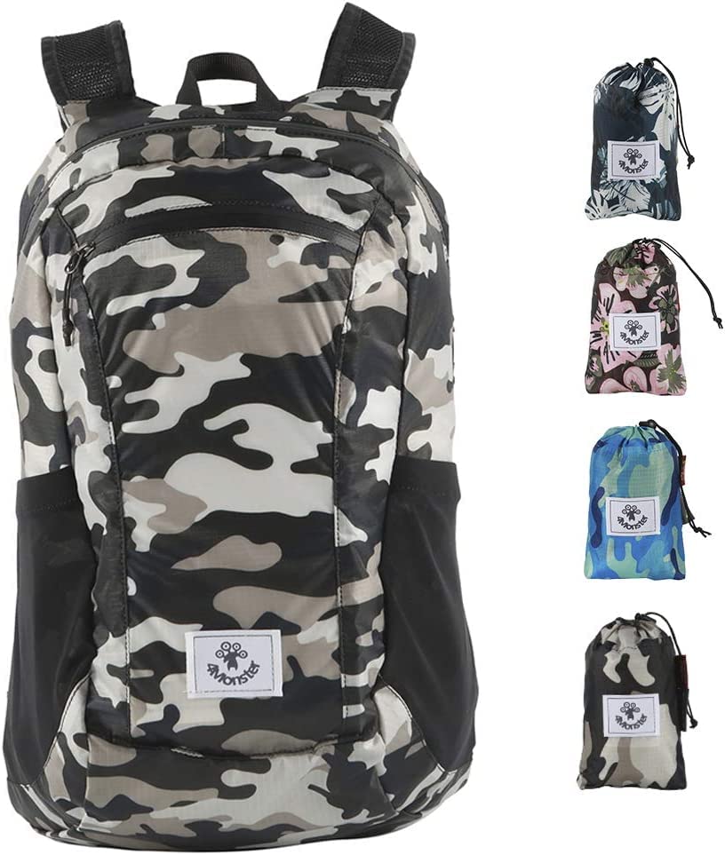 4Monster Packable Backpack Ultra Lightweight, Foldable Backpack Water Resistant, Hiking Daypack for Travel Camping Outdoor, Daily Walk-around, Cycling, Sports, Excursions(Camouflage Brown, 16L)
