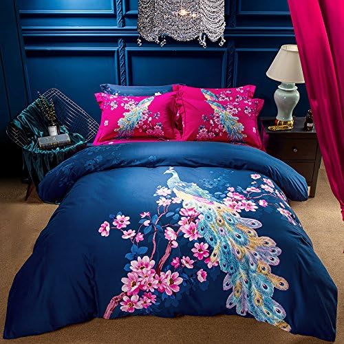 TheFit Paisley Textile Bedding, for Young Adult W385 Luxury Peacock Duvet Cover Set 100% Sanded Cotton 800 Thread Count, Queen King Set, 4 Pieces (Queen)