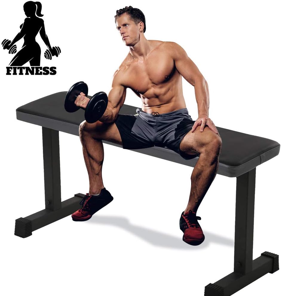Meet Perfect Flat Bench Full-Body Fitness Workout Bench, PU Leather Heavy Duty Steel Utility Abs Exercise Weight Bench Press - for Home Gym Weight Lifting Training, Rated 330 LBS- Black