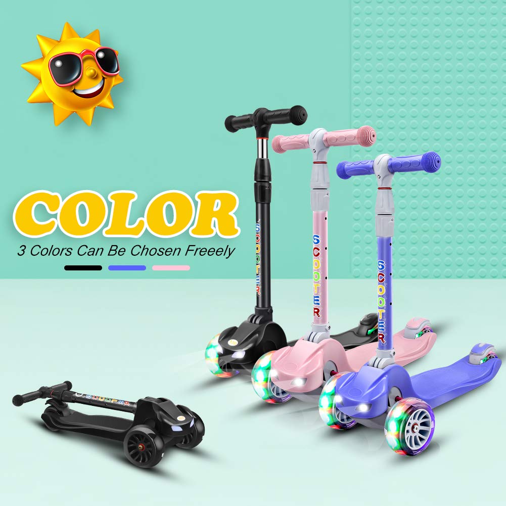 67i Kick Scooter for Kids 3 Wheel Scooter for Toddlers Girls & Boys 4 Adjustable Height Lean to Steer with PU Flashing Wheels for Children from 3 to 12 Years Old (Dark Blue)