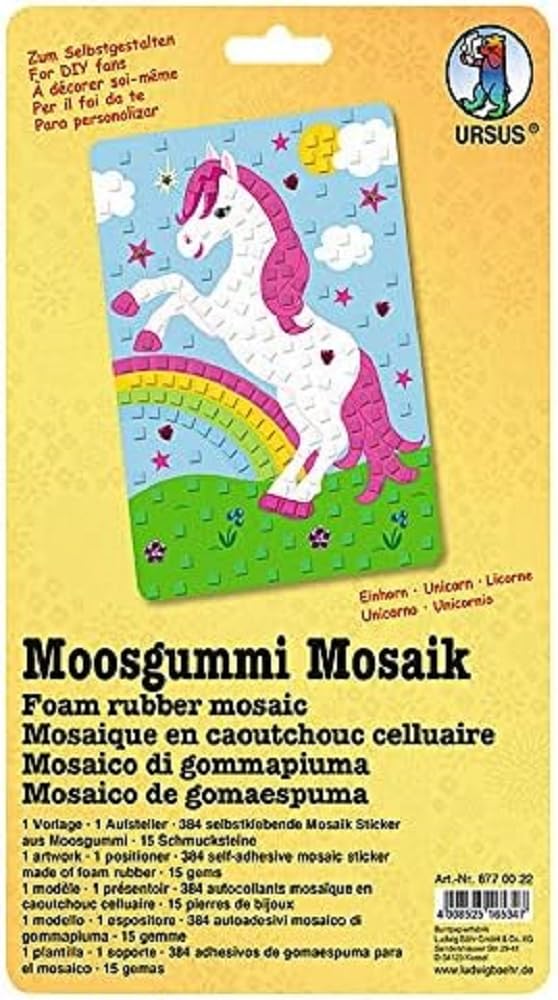 Ursus 8770022F Foam Rubber Mosaic Unicorn, Approx. 23 x 16 cm