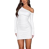 HOT ROEE Women's Off The Shoulder Sexy Bodycon Long Sleeve Ruched Party Club Mini Dress