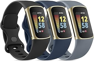 3 Pack Sport Bands Compatible with Fitbit Charge 5 Bands & Fitbit Charge 6 Bands, Classic Soft Strap Wristbands for Fitbit Ch