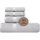 Cotoniche Luxury Bath Towels Set of 4 - Quick Dry & 100% Cotton 100% Cotton, Soft - Includes 1 Bath Towel (28" x 56"), 1 Hand Towel (16"x28") and 2 Washcloths (12"x12") - Silver Gray