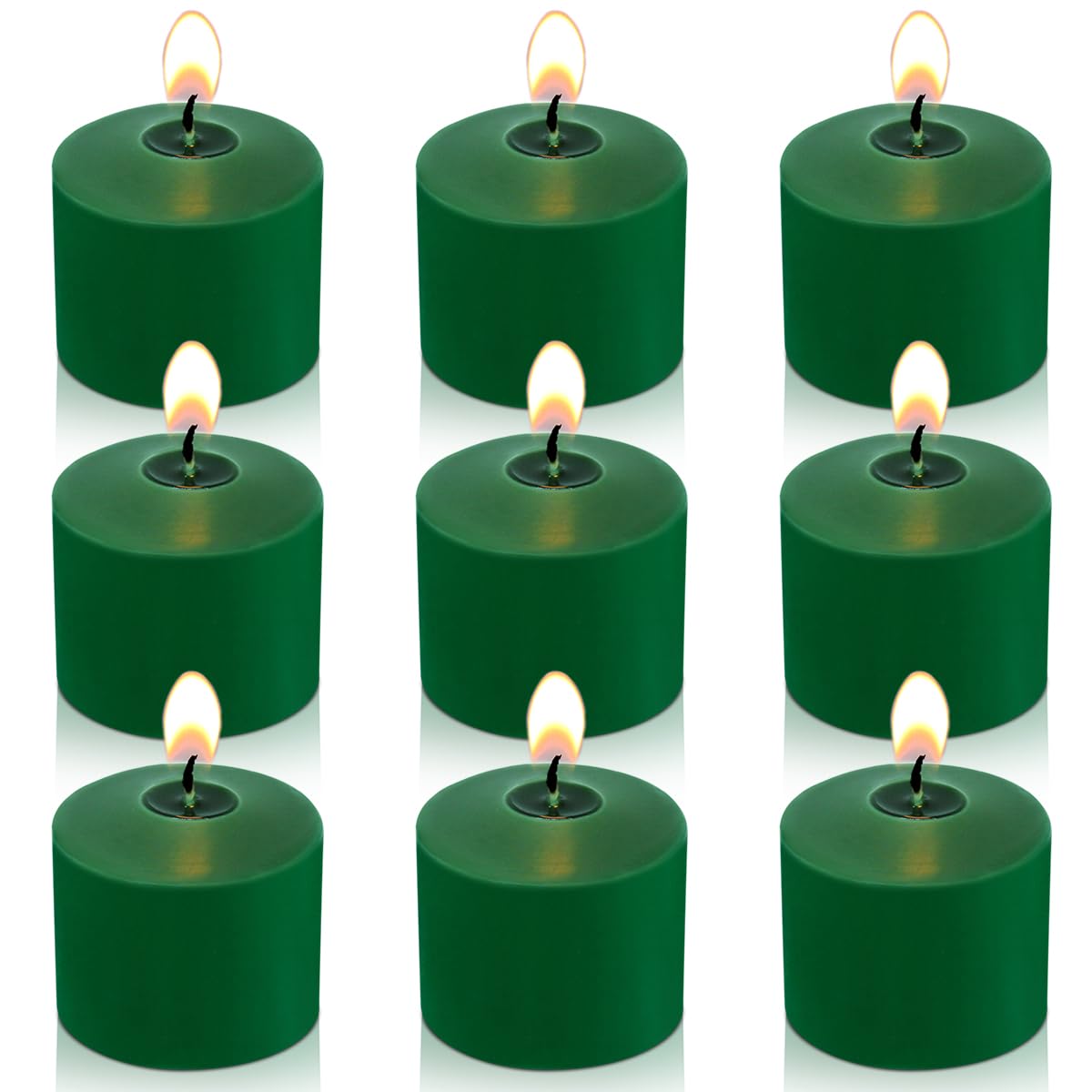 Photo 1 of 8 Hour Green Votive Candles for Weddings Party Spring and Emergency, Set of 9 Unscented Bulk Candles for Restaurants and Home Decoration